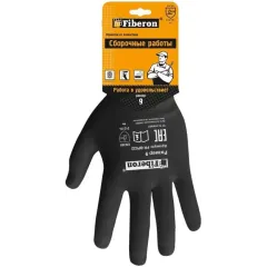 Перчатки FIBERON полиэстер, полиуретановый облив, без рисунка, размер 9 (L), черная основа (479862)
