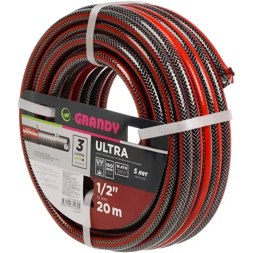 Шланг поливочный GRANDY Ultra 1/2 '', 20 м, 3 слоя, армированный (205447)
