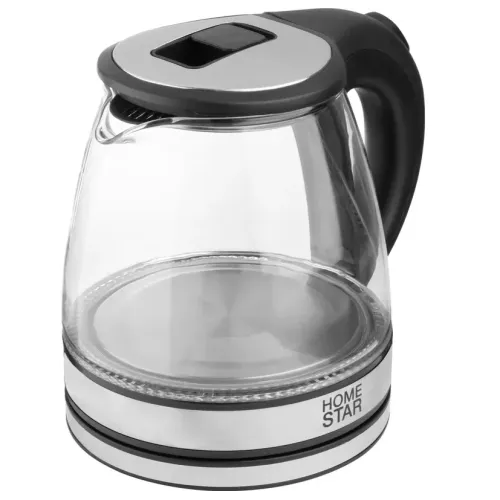 Чайник эл. HOMESTAR HS-1052 (106462) стекло., 1,2 л., нерж./черный