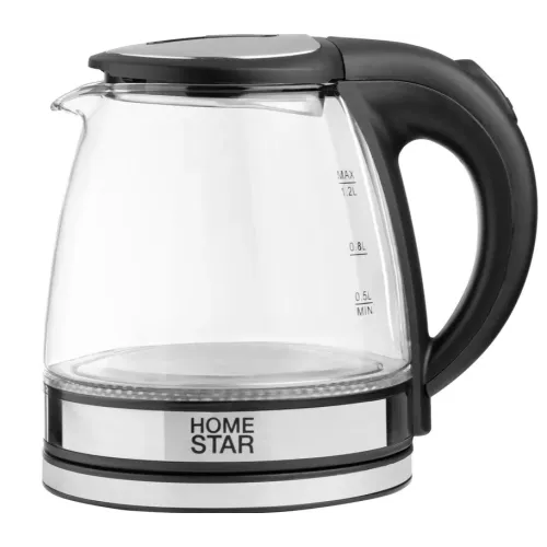 Чайник эл. HOMESTAR HS-1052 (106462) стекло., 1,2 л., нерж./черный