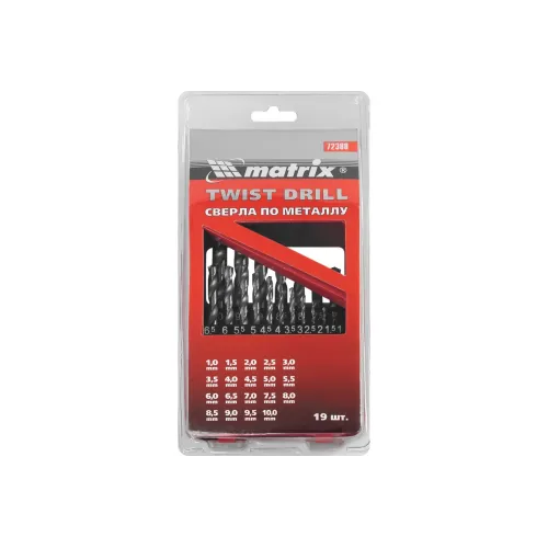 Набор сверл по металлу MATRIX HSS 19 пр (72388)