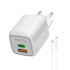 СЗУ WALKER 3А WH-73 GaN 45Вт, USB/Type-C, поддержка QC/PD + кабель Type-C белое