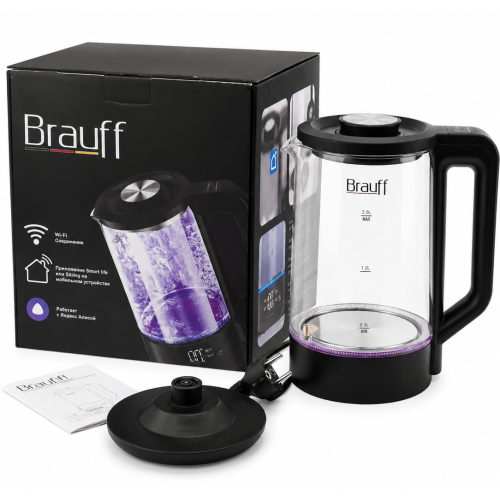 Чайник эл. умный BRAUFF BRF-9294, WIFI, работает с Алисой, 2 л., стекло/черный