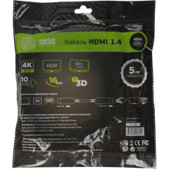 Кабель HDMI - HDMI 5 м Cactus CS-HDMI.1.4-5