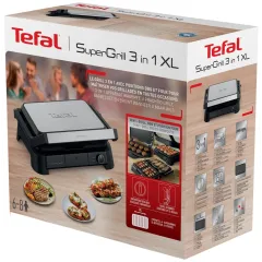 Гриль TEFAL GC520DE0 SuperGrill, 3 в 1, черный/металлик