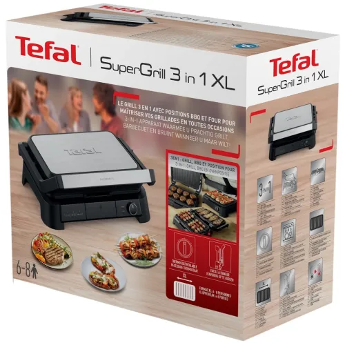 Гриль TEFAL GC520DE0 SuperGrill, 3 в 1, черный/металлик