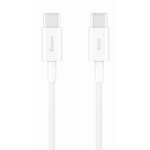 Кабель USB 3.0 Type-C - Type-C 1,2 м OLMIO 3A 60W PD Simple текстильный усиленный белый (041711) 