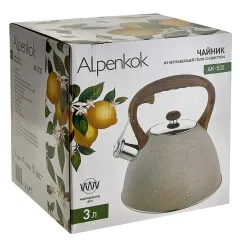 Чайник со свистком ALPENKOK AK-533, беж. гранит/дер.руч, 3 л.