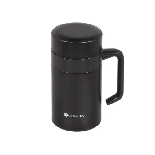 Термокружка DANIKS, нерж./пласт., 400 мл., ручка, черная (XYG-003-black)(459433)