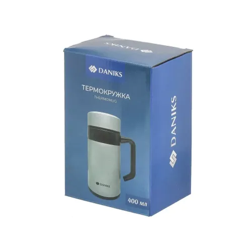 Термокружка DANIKS, нерж./пласт., 400 мл., ручка, черная (XYG-003-black)(459433)