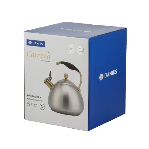 Чайник со свистком Daniks WT-T1054-B Carezza, индукция, нерж./золот., 3 л.(516958)