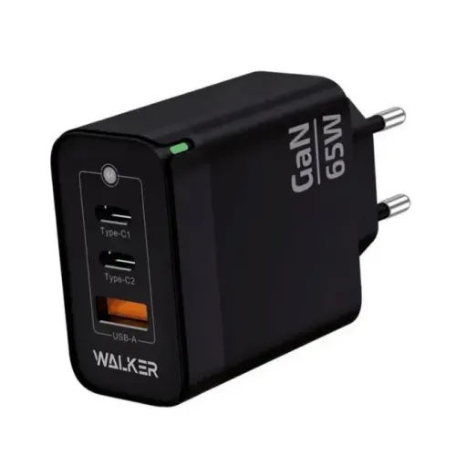СЗУ WALKER 3.25А WH-45 GaN 65Вт, USB/Type-Cx2, поддержка QC+PD, черное