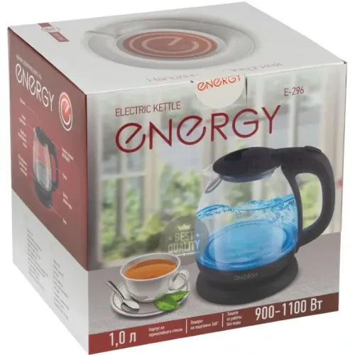 Чайник эл. ENERGY E-296 стекло/пласт., черный (1л.)