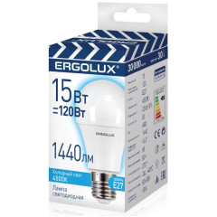 Лампочка E27 светодиод. Ergolux ЛОН LED-A60 Груша-15W-E27-4,5K 172-265В Холодн.