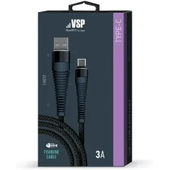 Кабель USB 2.0 A вилка - Type C 1 м Borasco 3А Fishbone усиленный черный