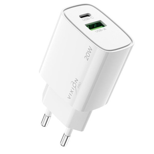 СЗУ Vixion VH-14c 3.0A QC3.0 + USB-C PD 20W PRO + кабель Type-C двухпортовое белое