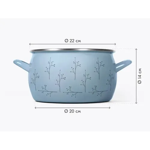 Кастрюля Home Флёр, эмаль, индукция, голубая, 5,4 л