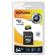 Карта micro-SD 64 GB EXPLOYD EX064GCSDXC10UHS-1-ElU1 w Class10 UHS-1 Elite+адаптер
