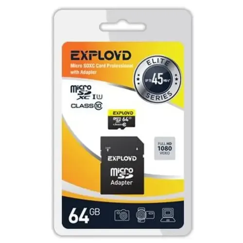 Карта micro-SD 64 GB EXPLOYD EX064GCSDXC10UHS-1-ElU1 w Class10 UHS-1 Elite+адаптер