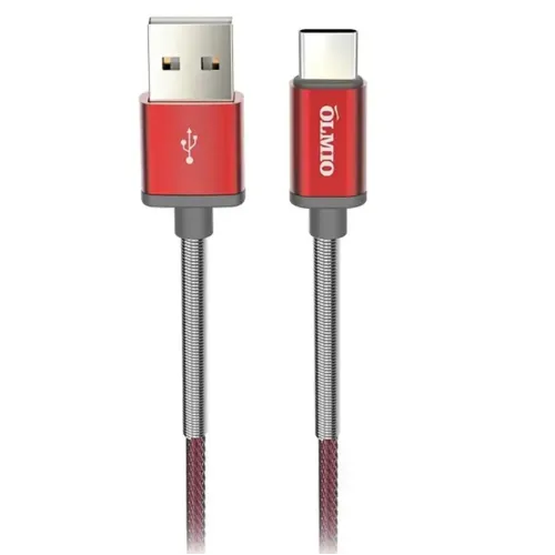 Кабель USB 2.0 A вилка - Type C 1.2 м Olmio 2.1А пружинный нейлоновый черно-красный