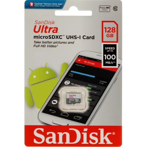 Карта micro-SD 128 GB SanDisk Ultra Class 10 UHS-I [SDSQUNR-128G-GN6MN]