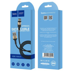 Кабель USB 3.0 A вилка - Type C 1 м HOCO X26 Xpress 1m 3A нейлоновый черно-золотой