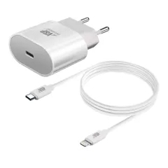 СЗУ Borasco 3.0A 20W + кабель Type-C to Lightning 8-pin белое