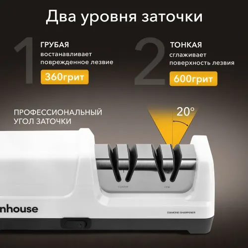 Точилка для ножей электрическая Inhouse IKSH-2401W, белая