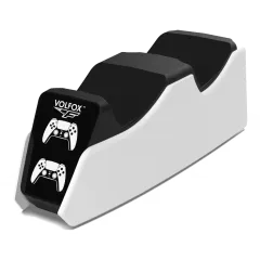 Зарядная док станция для геймпадов PS5 VOLFOX P5-100 DualSense, подсветка, белый/черный