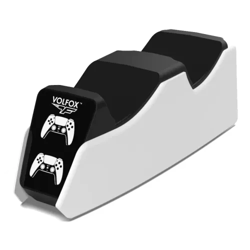 Зарядная док станция для геймпадов PS5 VOLFOX P5-100 DualSense, подсветка, белый/черный