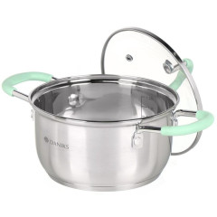 Кастрюля Daniks Гринери, нерж., индукция, силикон. ручки мятные 1,7 л. (SD-23-16)