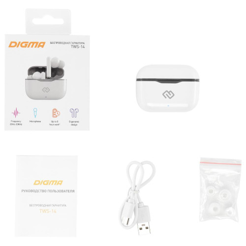 Гарнитура Bluetooth Digma TWS-14 белый