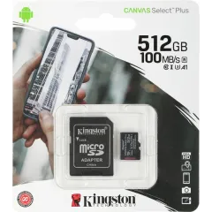 Карта micro-SD 512 GB Kingston SDCS2/512Gb Canvas Select Plus + adapter