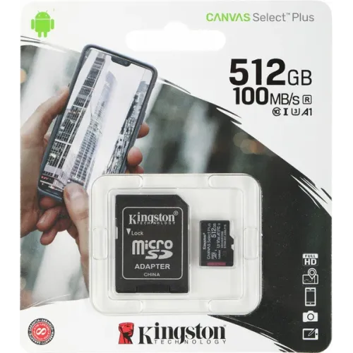 Карта micro-SD 512 GB Kingston SDCS2/512Gb Canvas Select Plus + adapter