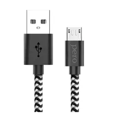 Кабель USB 2.0 A вилка - microUSB 1 м Pero DC-04 текстильный черно-серый