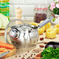 Ковш нерж. Daniks Модерн, индукция, силикон.руч., серый, 2 л.(SD-16SN)(294424)