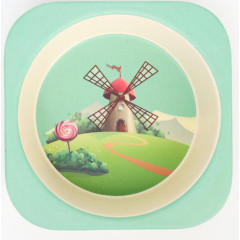 Набор столовый детский бамбук. КРОШКА Я «Мельница», 5 пр. (тарелка, миска, стакан, приборы)(4770806)