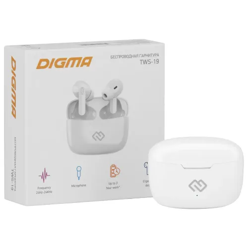 Гарнитура Bluetooth Digma TWS-19 белый