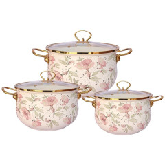 Набор посуды ZEIDAN Z-80628 Flowers, кастрюли, эмаль, 6 пр.