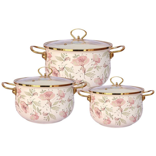 Набор посуды ZEIDAN Z-80628 Flowers, кастрюли, эмаль, 6 пр.