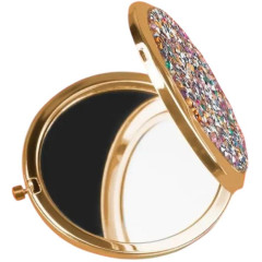 Зеркальце косметическое складное, Стразы , круглое., металл, золотой/разноцветный