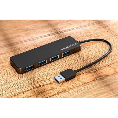 Коммутатор USB 2.0 HARPER HUB-04P Black 