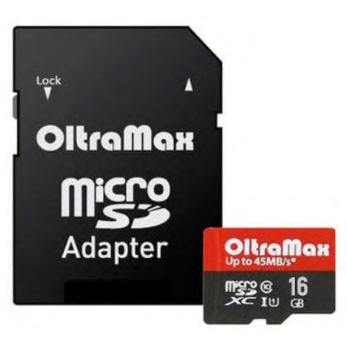 Карта micro-SD 16 GB OLTRAMAX 10 UHS-1 Elite class10+ адаптер