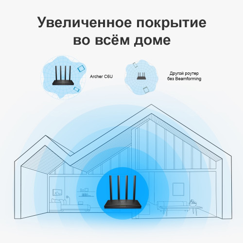 Маршрутизатор TP-LINK Archer C6U AC1200 10/100/1000BASE-TX/4G ready черный