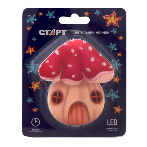 Ночник СТАРТ NL 3LED Гриб-домик красный