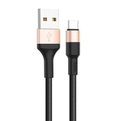 Кабель USB 3.0 A вилка - Type C 1 м HOCO X26 Xpress 1m 3A нейлоновый черно-золотой