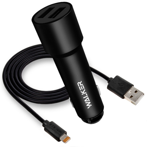 АЗУ WALKER 2.4А WCR-22 12Вт, USBx2, + кабель Lightning, черное
