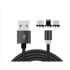 Кабель USB 2.0 A вилка - 8pin/Type C/microUSB 1 м ZIBELINO DC Magnetic черный
