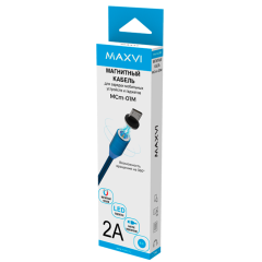 Кабель USB 2.0 A вилка - microUSB 1 м Maxvi магнитный нейлоновый синий