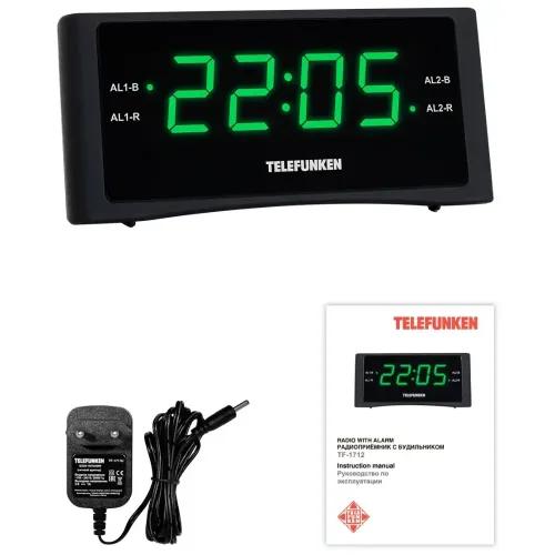 Радиочасы TELEFUNKEN TF-1712 черный с зеленым